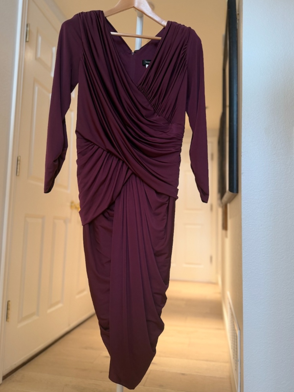 Tadashi Shoji Wine Draped Ruched Cocktail Dress Size M